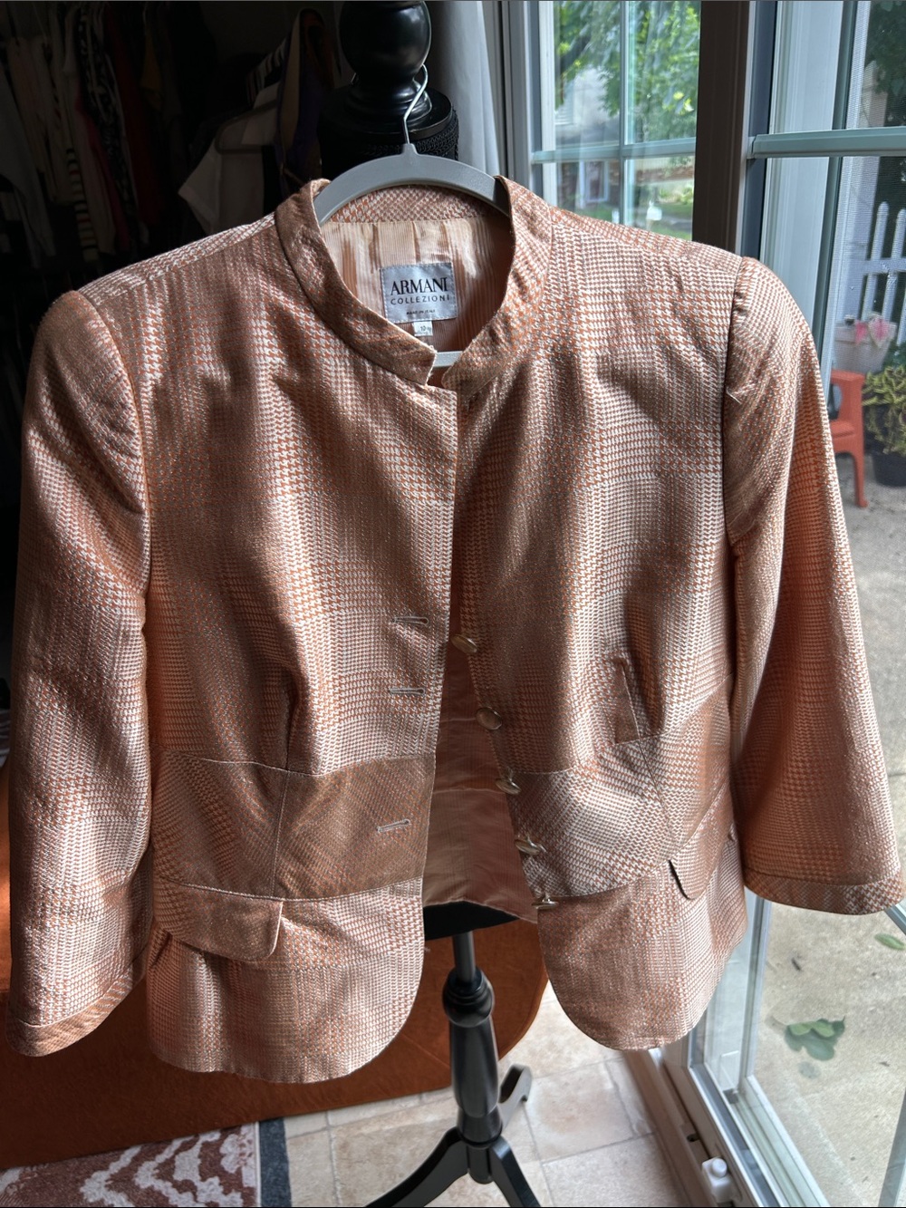 Armani Collezioni Peach Metallic Cropped Textured Jacket